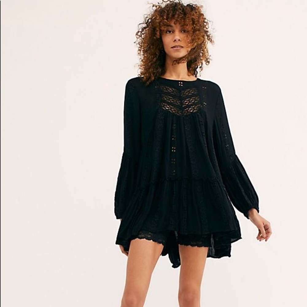 Free People Black Lace Tunic Top
